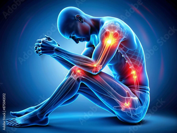 Fototapeta human anatomy, pain, x-ray, human, medical, spine, knee, bone, skeleton, joint, back, health, 3d, medicine, injury, science