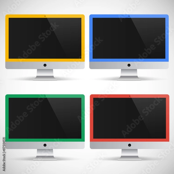 Fototapeta set of realistic detailed colored monitors isolated on a gray background. stock vector illustration eps10  