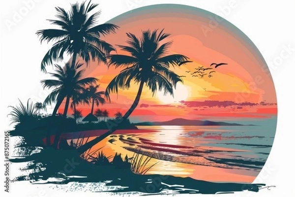 Fototapeta A stunning sunset over the pristine beaches of Indonesia. Illustration On a clear white background --ar 3:2 --style raw Job ID: 5a8e5325-2e53-4a8b-8af8-9dfd8034e6e4