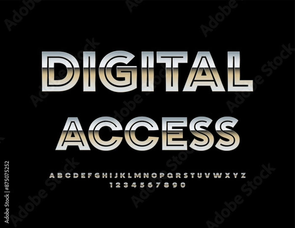 Fototapeta Vector silver logo Digital Access. Exclusive Iron Font. Trendy Metallic Alphabet Letters and Numbers set.
