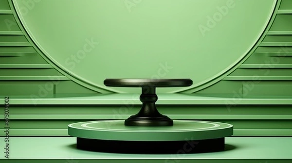 Fototapeta a set of stairs with a green background and a green wall with a staircase in the center.