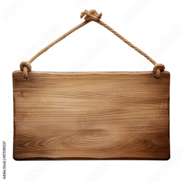 Fototapeta Natural wooden sign  board  with rope isolate on transparent png.
