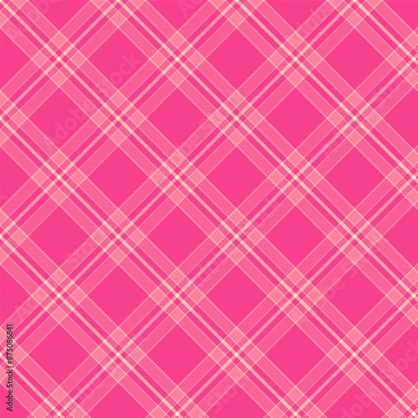 Fototapeta Plaid with twill weave repeat pattern in pink.Checkered tartan gingham seamless pattern with stripes.Geometric graphic vector illustration background.