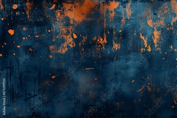 Obraz Abstract blue and orange background with grunge texture, featuring dark tones and paint splashes for a modern art feel.