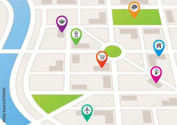 Obraz City map with location markers