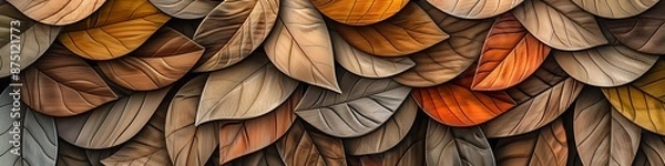 Obraz Abstract background with wooden wall panels in leaf shapes, featuring natural elements in various colors and shades.