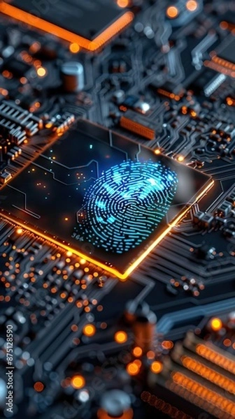 Obraz Fingerprint scanning and biometric authentication, processing of biometric for access personal data. AI generated illustration