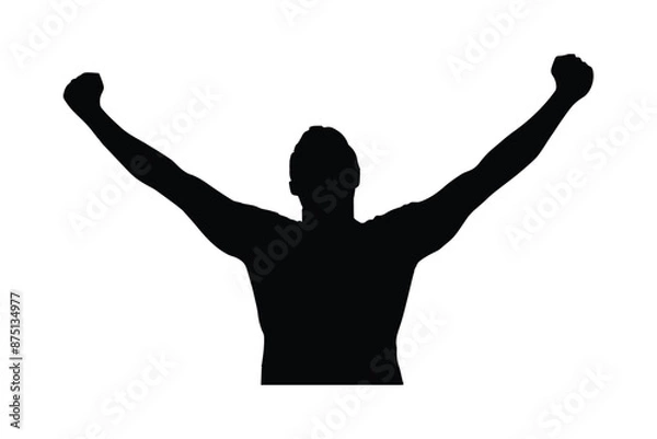 Fototapeta Man surrendering with both hands raised in air, man raising both hands silhouette

