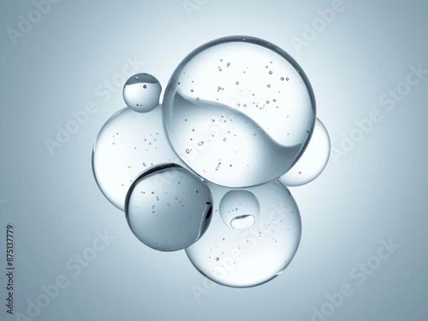 Obraz Macro glossy bubble water hydration skincare background, 3d rendering