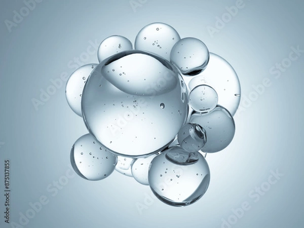 Obraz Macro glossy bubble water hydration skincare background, 3d rendering