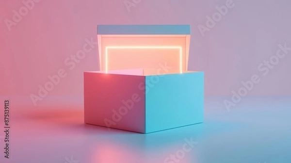 Obraz A conceptual ecommerce platform employs enchanted boxes that change colors and emit a soft glow based on the contents inside