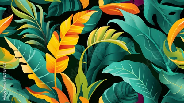 Fototapeta Sun Dappled Jungle Foliage Seamless Vector Repeat