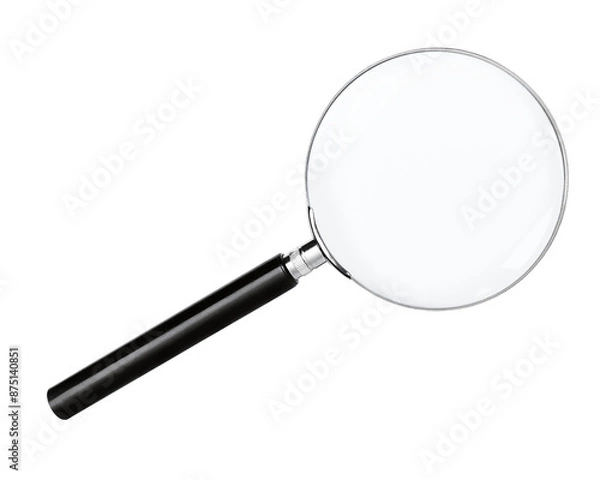 Fototapeta one magnifying glass on a white isolated white background, top view