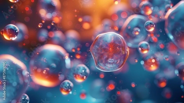 Fototapeta Abstract background with colorful, translucent bubbles floating in a liquid. The image has a dreamy, ethereal quality.