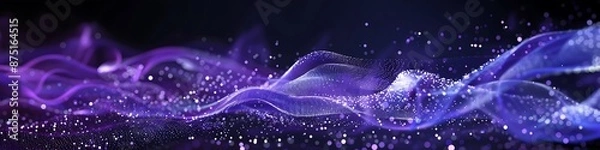 Obraz Abstract background featuring purple tones, glowing particles, and smoke waves, ideal for branding.
