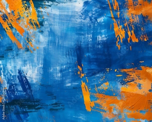 Obraz Abstract art with blue and orange colors, grunge texture, and dynamic brush strokes, perfect for banners.