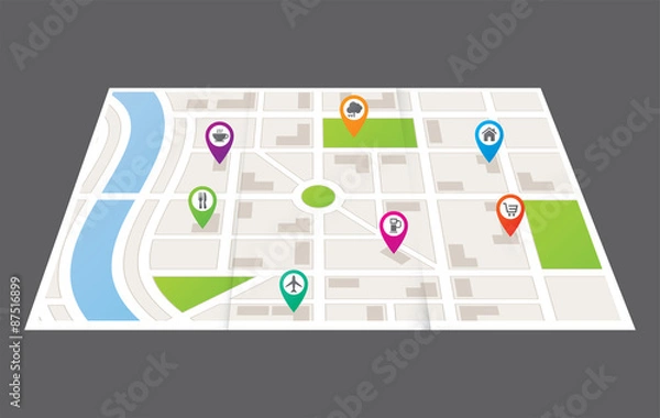 Obraz City Map with Markers