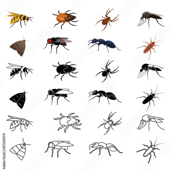 Fototapeta Insect icon. Insect icon set. Flat, silhouette and linear style.