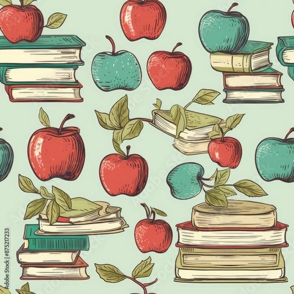 Obraz background with books and apples
