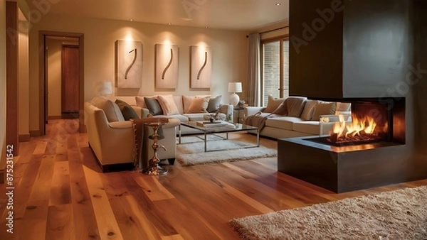 Fototapeta Living room with cherry wood flooring