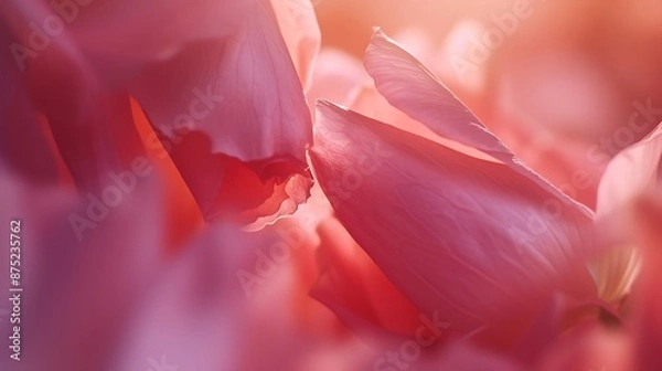 Fototapeta A close-up image capturing the delicate touch of flower petals meeting in a gentle kiss, symbolizing the beauty of love and connection on World Kissing Day, presented in