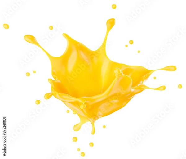 Fototapeta orange juice splash isolated on a white background. Clipping path. 3d render.