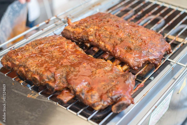 Obraz Grilled pork ribs on the grill.