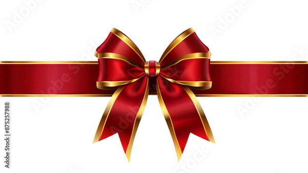 Fototapeta red ribbon and bow with gold isolated against transparent background png