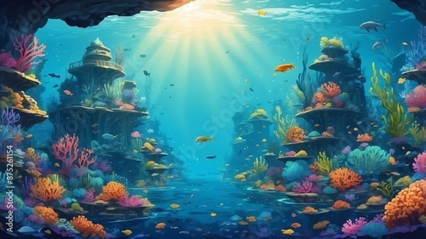Fototapeta underwater oasis deepsea exploration with vibrant mar flat banner theme