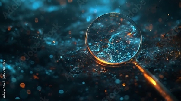 Fototapeta An artistic representation of a magnifying glass icon highlighting the concept of search and discovery, inviting viewers to explore the world of information, in high-definition