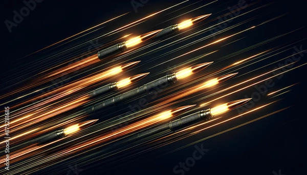 Fototapeta Horizontal dark background with tracer bullets in the night sky
