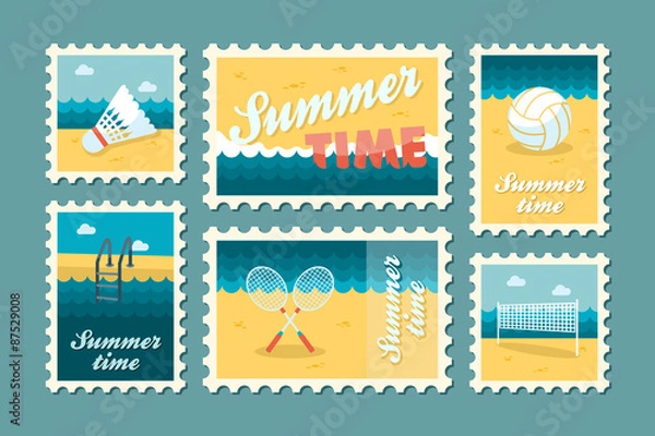 Fototapeta Summertime stamp set flat