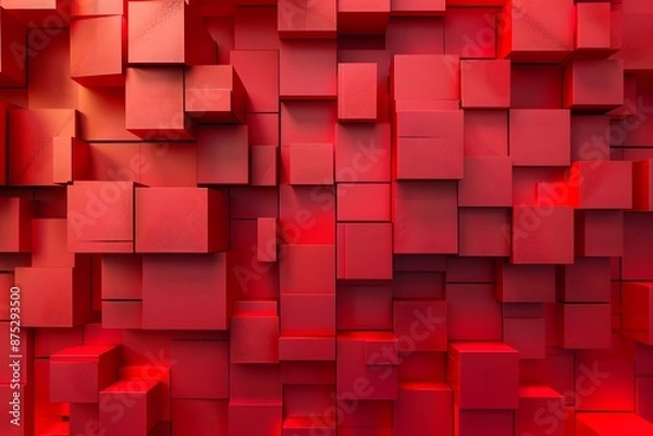 Fototapeta Abstract red geometric cubes creating a 3D pattern with depth and shadow play.