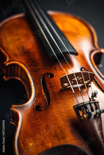 Fototapeta Close view of a violin strings and bridge