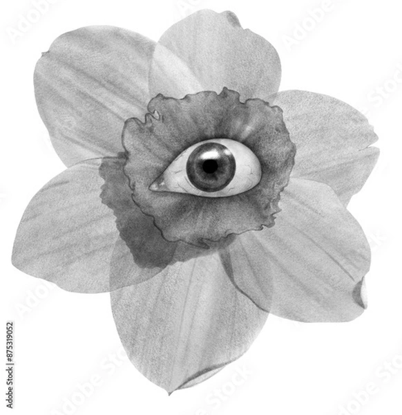 Fototapeta Flower with eye core surreal psychedelic chalk tattoo illustration