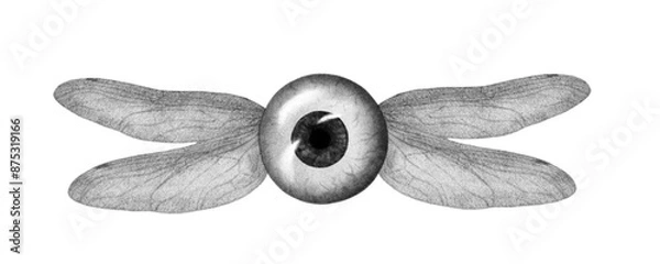 Fototapeta Eye with insect wings, surreal psychedelic chalk tattoo illustration