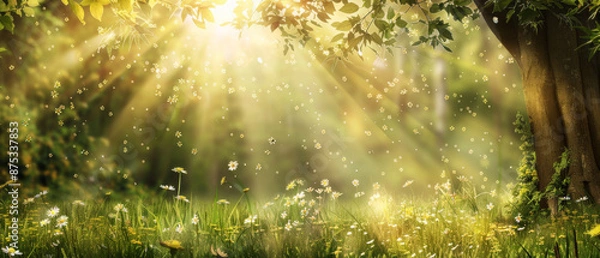 Fototapeta A Swedish flag waves high in the sky against fluffy clouds and the rich blue background, signifying cultural pride on a beautiful, clear day.