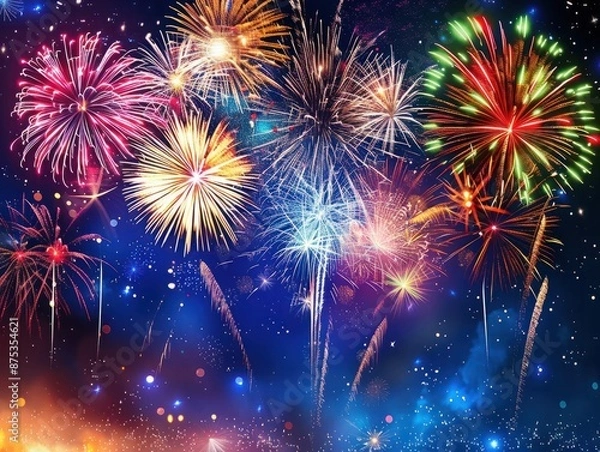 Fototapeta Colorful Fireworks Display Against A Starry Night Sky