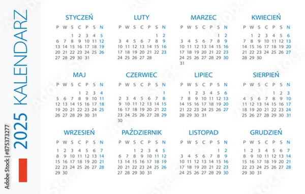 Fototapeta Calendar 2025 Horizontal - illustration. Polish version