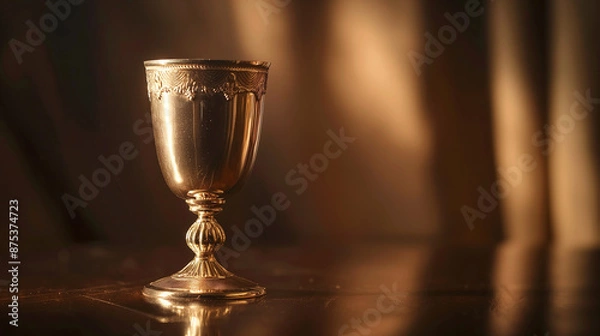 Obraz The smooth, polished surface of a Kiddush cup with wine reflections with copy space