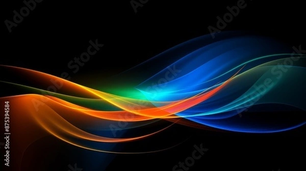 Fototapeta Vibrant Abstract Wave Background with Colorful Light Streaks on Black, Energetic Concept