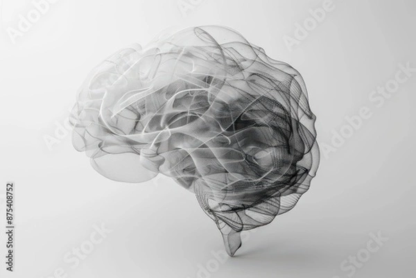 Obraz minimalist psychology concept, abstract brain illustration, simple design, monochromatic, isolated on white background