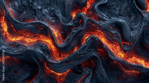 Obraz Vibrant streams of molten lava creating intricate fiery patterns, showcasing the dynamic and powerful forces of nature with vivid colors and intense heat.