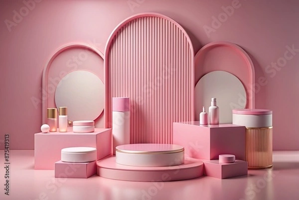 Fototapeta pink podium for displaying merchandise and beauty products. 3D PNG file transparent