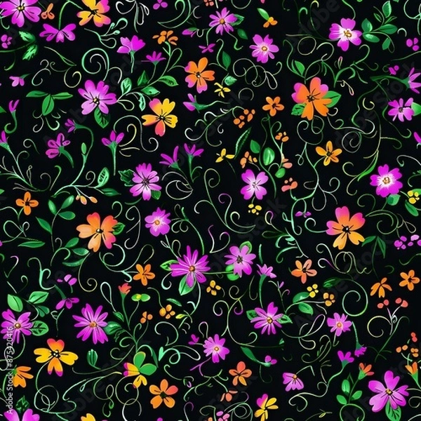 Fototapeta Simple and Timeless Floral Repeat Pattern with Red, Blue, and White Flowers