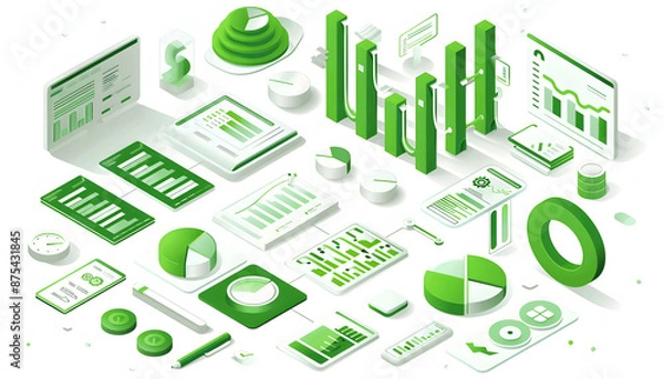Obraz isometric illustration of a data analysis graphs .Created using generative AI
