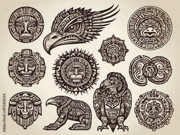 Obraz mayan aztec totems and animals with ethnic patterns

