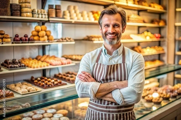Fototapeta Portrait of a smiling confectionery owner. Ai generative