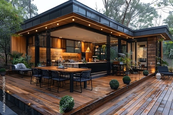 Obraz Backyard of a modern home extension includes the of a Backyard, deck, patio area.