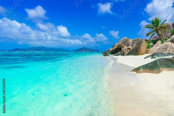 Fototapeta Tropical Paradise - Anse Source d'Argent - Beach on island La Digue in Seychelles